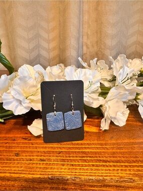 Handmade Textured Square Blue Drop Earrings